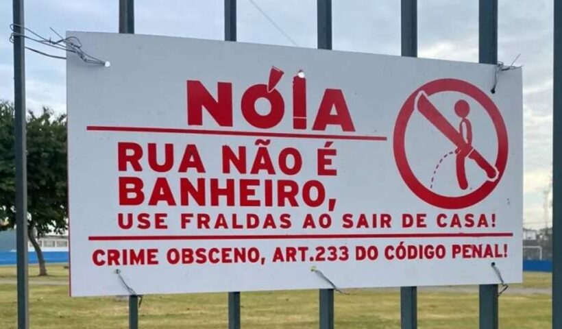 Prefeitura remove placa 'antinóia' do poliesportivo do Campo dos Alemães, em SJC