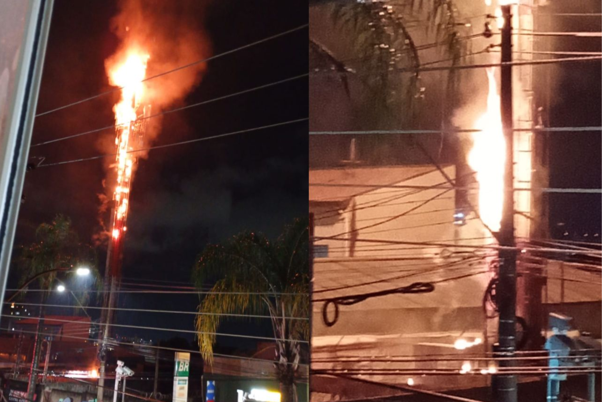 Incêndio atinge torre de telefonia celular na Av. Faria Lima, em Taubaté